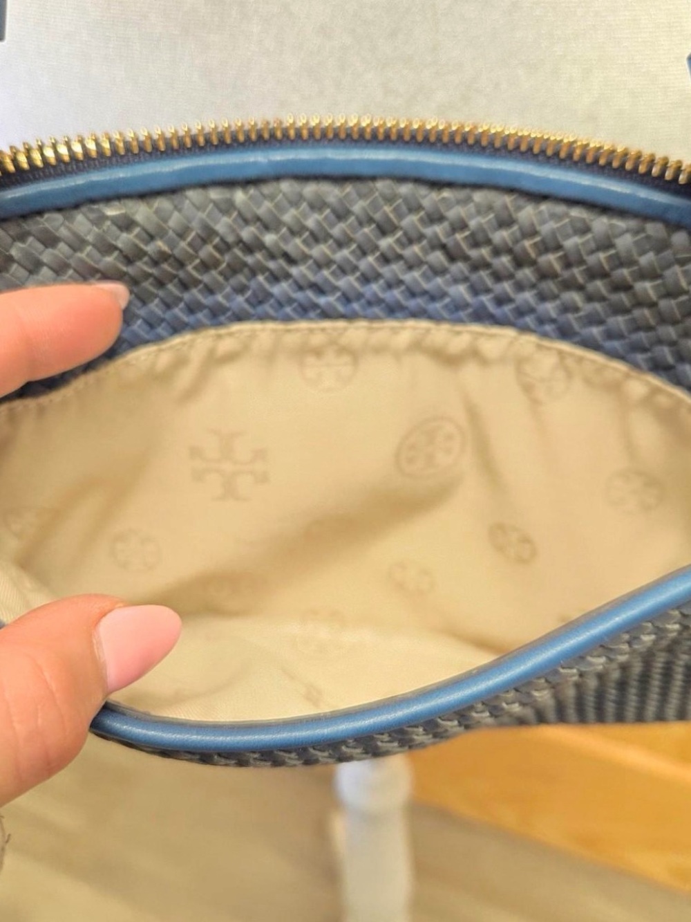 Tory Burch Navy Woven Leather Crossbody - Picture 8 of 8